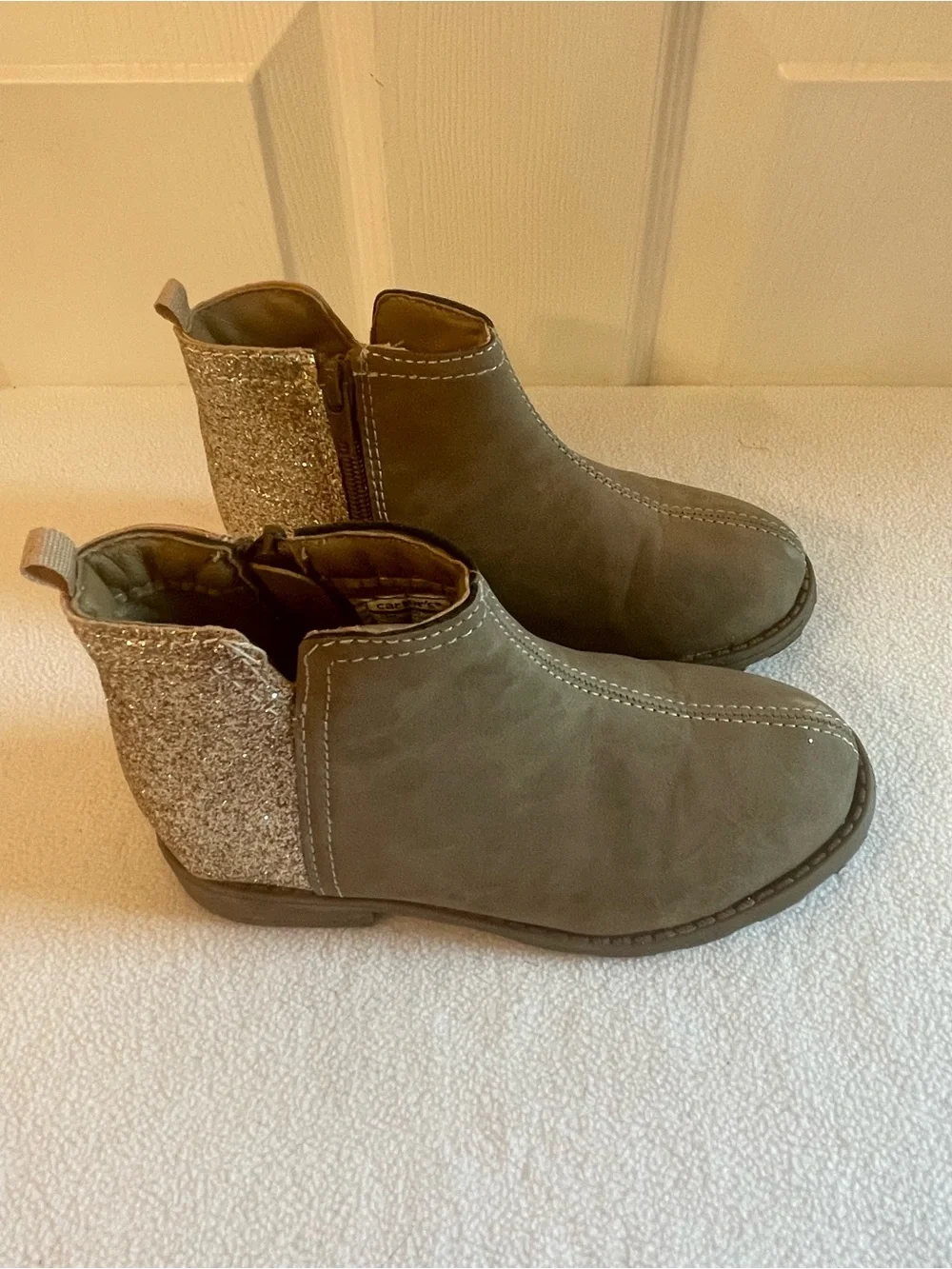 Carter's Taupe Girls Chelsea Boots with Glitter Heel Accent